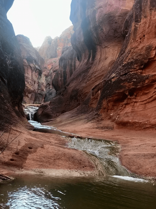 Serene water in rocky canyon